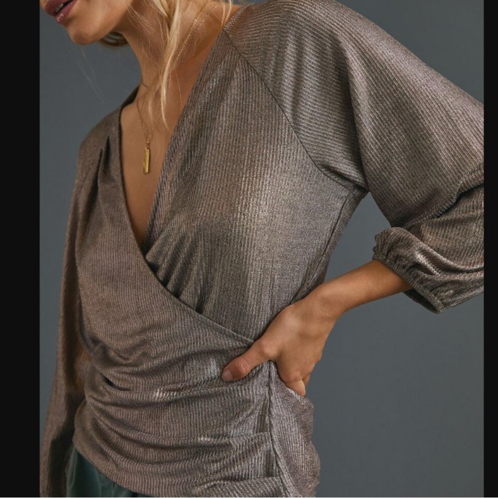 Metallic Wrap Top - Anthropologie